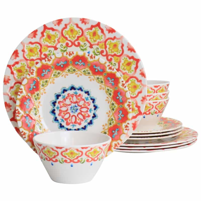 Laurie Gates California Designs Tamayo 12 Piece Melamine Dinnerware Set In Multi-Color