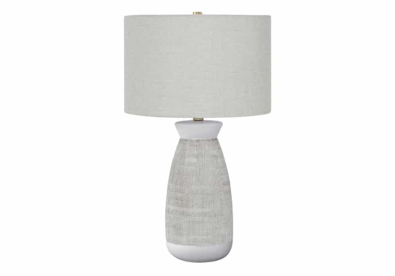 27" Gray And White Ceramic Round Table Lamp With Gray Drum Shade