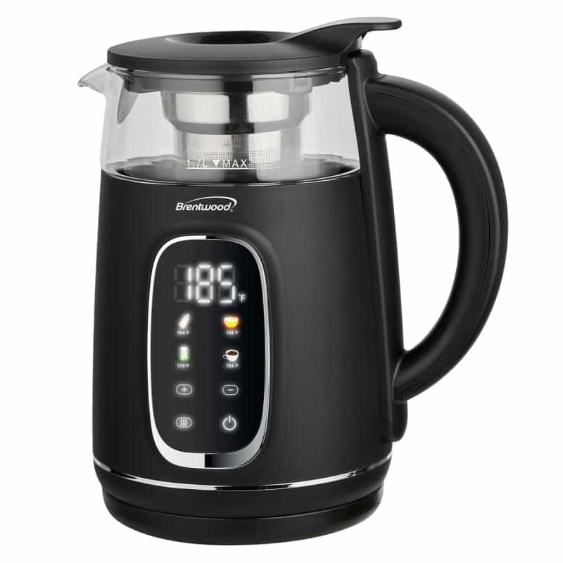 Brentwood 1.7L 1100W Bpa Free 360 Cordless Digital Glass Electric Kettle In Black With Tea Infuser