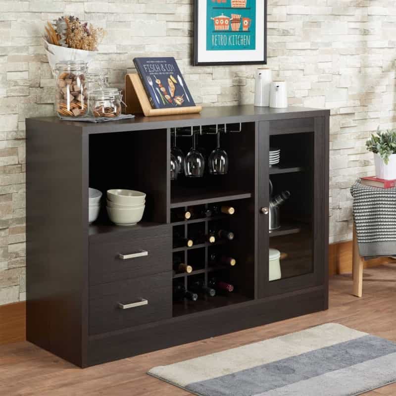 47" Espresso Solid Wood Frame With Five Shelves And Two Drawers