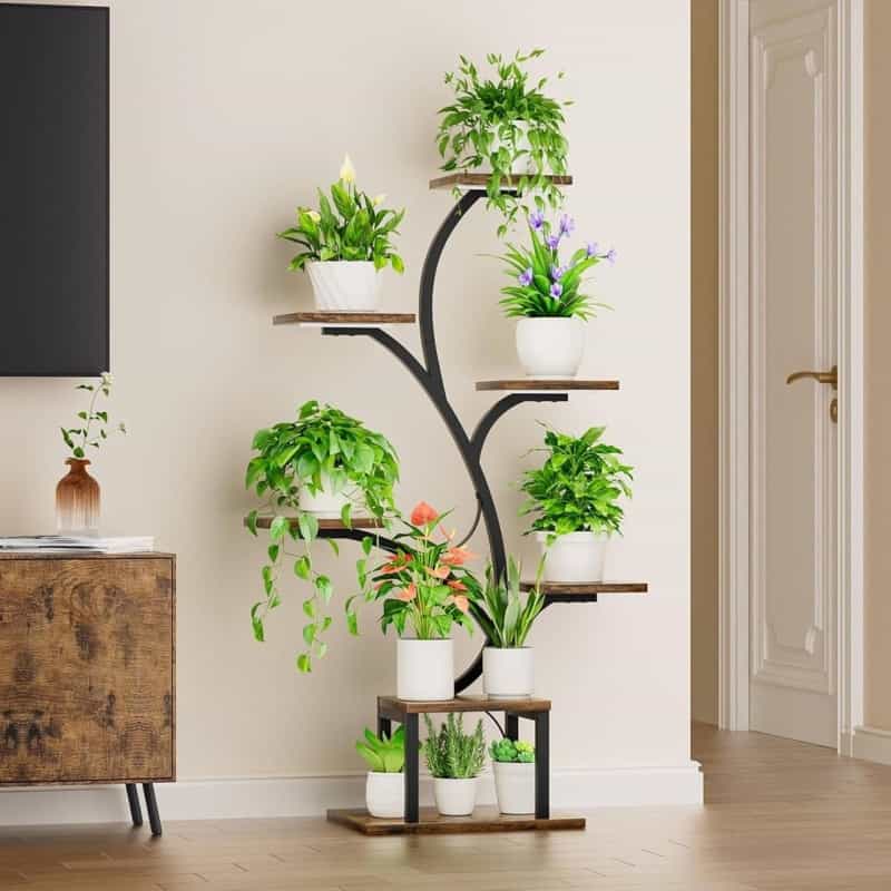 Modern 49-Inch Tall Indoor Plant Stand Display Shelf With Grow Lights