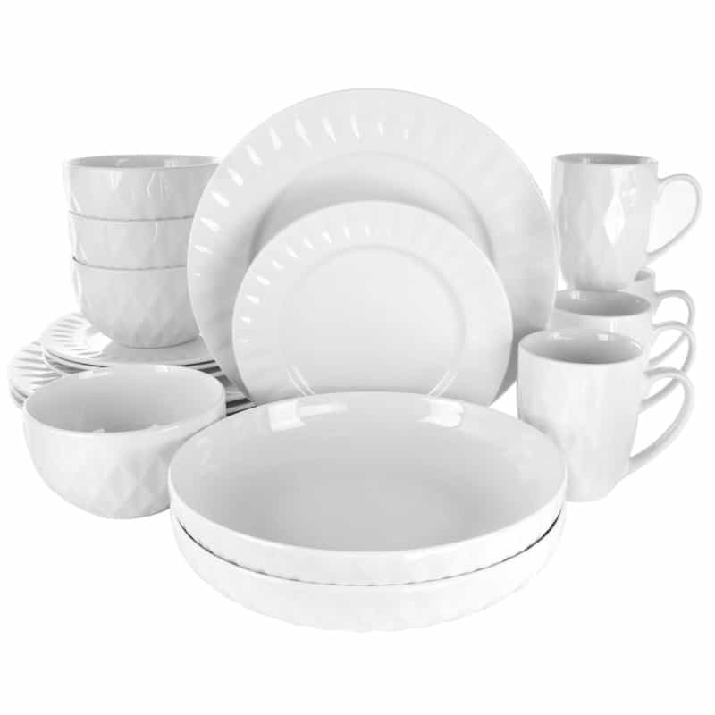 Elama Sienna 18 Piece Porcelain Dinnerware Set In White