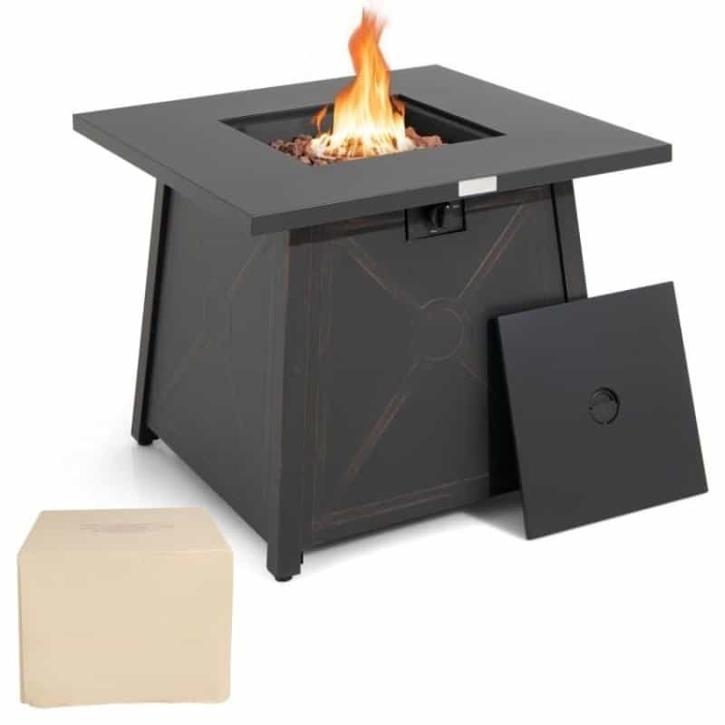 50,000 Btu Black Steel Square Portable Lp Gas Propane Fire Pit Table