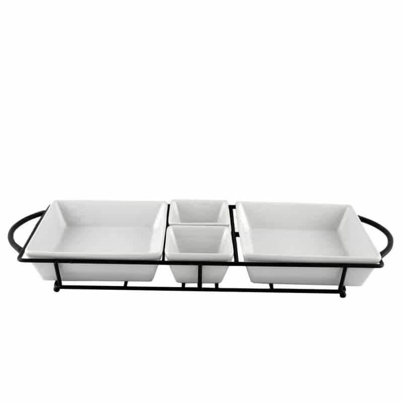 Gibson Gracious Dining 5 Piece Serving Set With Metal Rack In White Porcelain