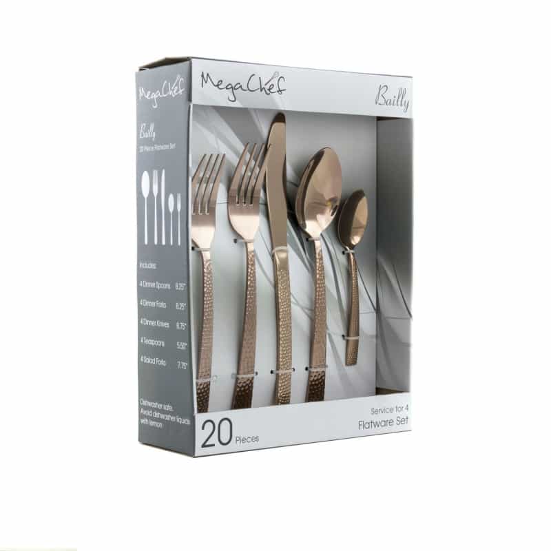 Megachef Baily 20 Piece Flatware Utensil Set, Stainless Steel Silverware Metal Service For 4 In Ros