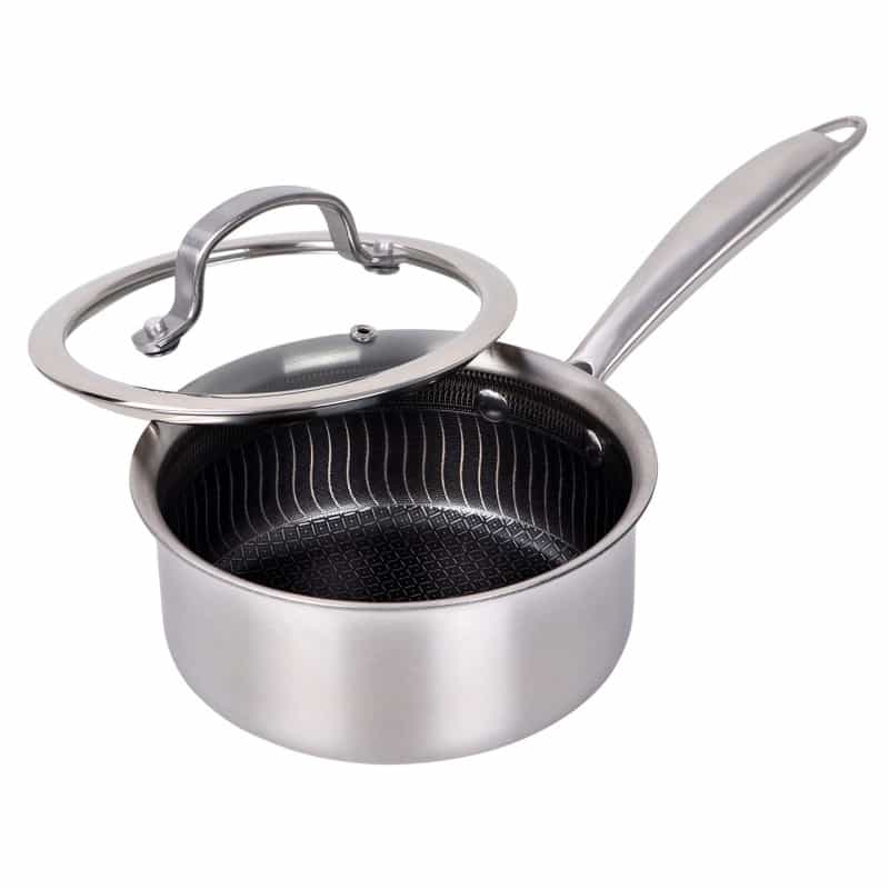 Brentwood 1.5 Quart 3-Ply Hybrid Non-Stick Stainless Steel Saucepan With Tempered Glass Lid