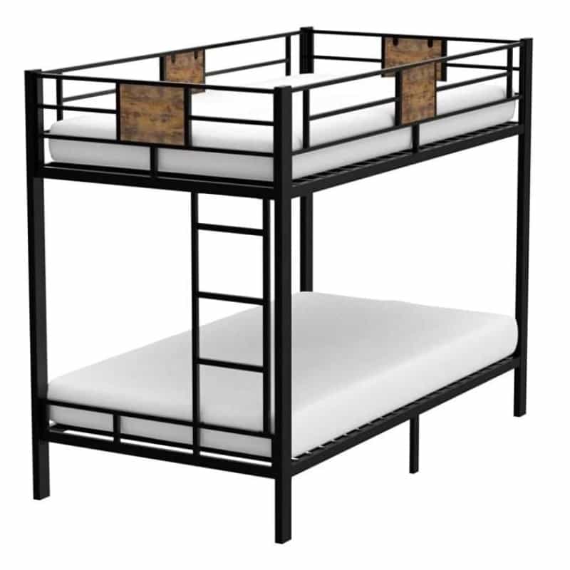 Twin Over Twin Heavy Duty Metal Bunk Bed In Black With Side Ladder