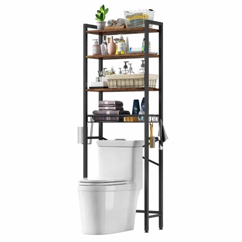 Over The Toilet Storage Freestanding Industrial Metal Wood Shelving Unit
