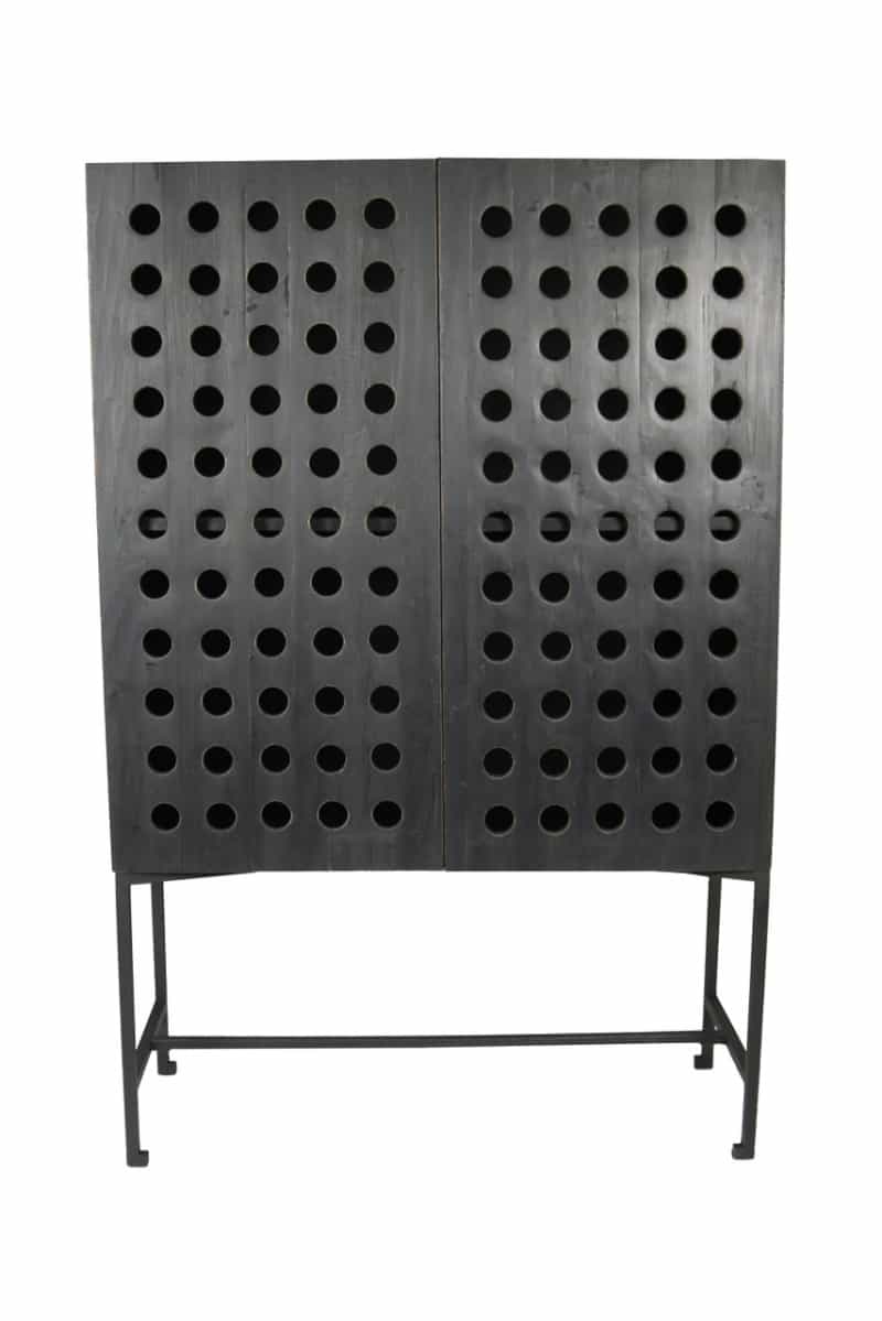 48" Dark Gray Solid Wood And Metal Holey Two Door Accent Chest
