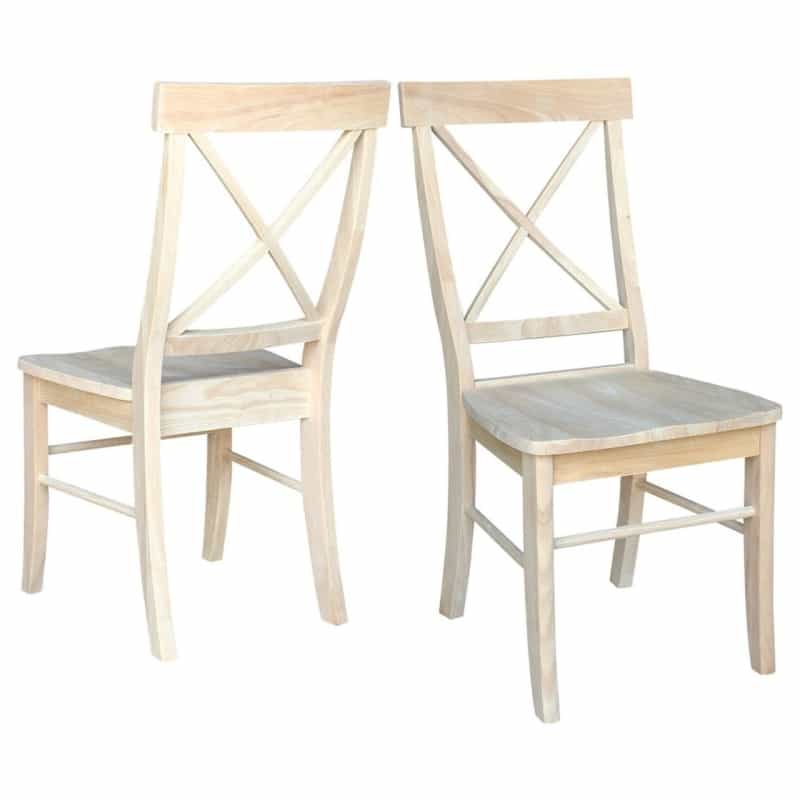 Set Of 2 - Unfinished Wood Dining Chairs With X-Back Seat Backrest