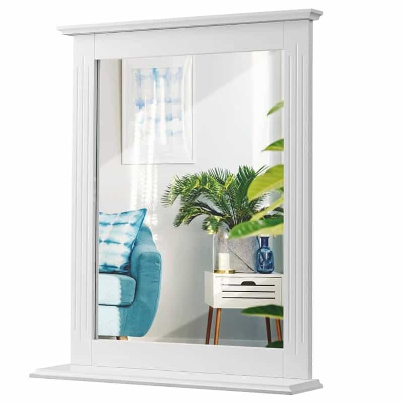 White Rectangle Bedroom Bathroom Vanity Wall Mirror With Bottom Shelf