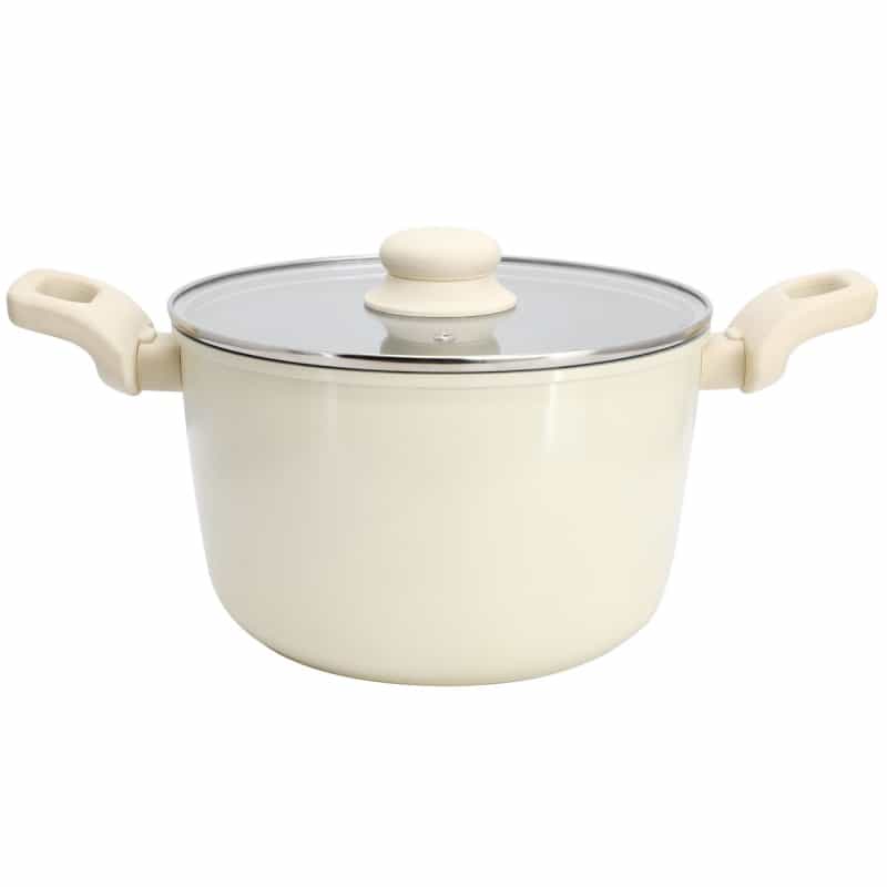 Gibson Home Barnsdall 5 Quart Ceramic Nonstick Aluminum Stock Pot With Lid In Cream