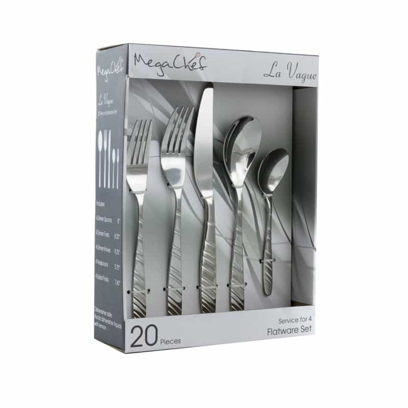 Megachef La Vague 20 Piece Flatware Utensil Set, Stainless Steel Silverware Metal Service For 4 In