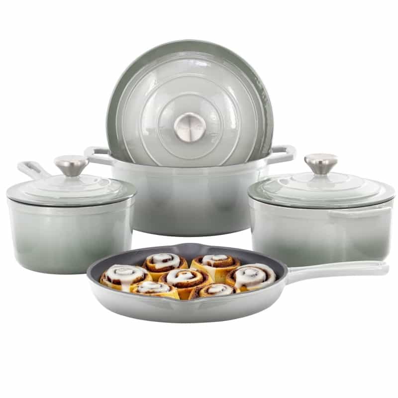 Megachef 7 Piece Enameled Cast Iron Cookware Set In Gray