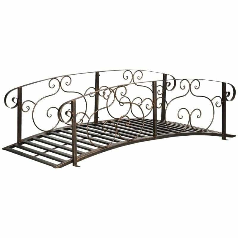Outdoor Vintage Bronze Arch 6-Ft Garden Bridge With Side-Rails