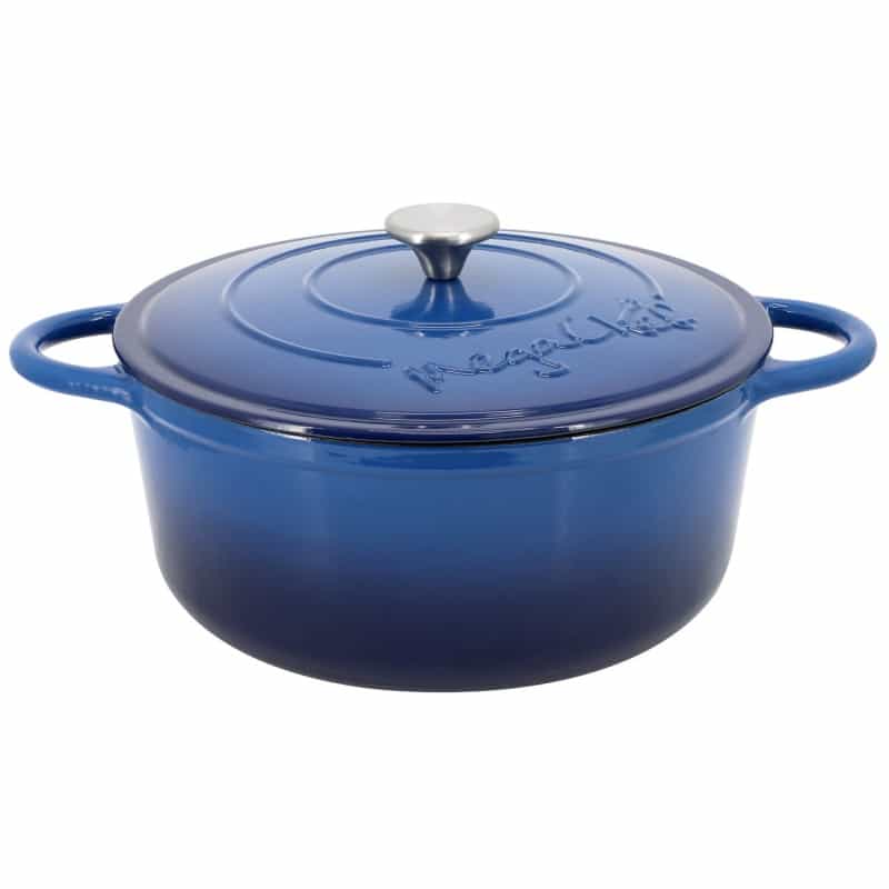 Megachef 6.35 Quart Round Enameled Cast Iron Dutch Oven With Self Basting Lid In Dark Blue