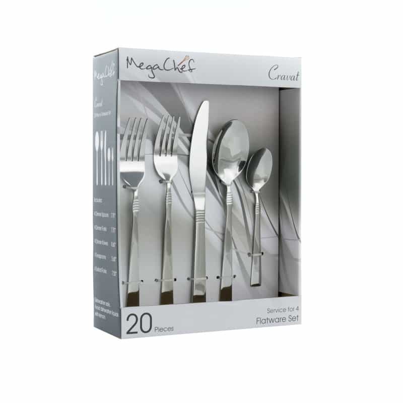 Megachef Cravat 20 Piece Flatware Utensil Set, Stainless Steel Silverware Metal Service For 4 In Si