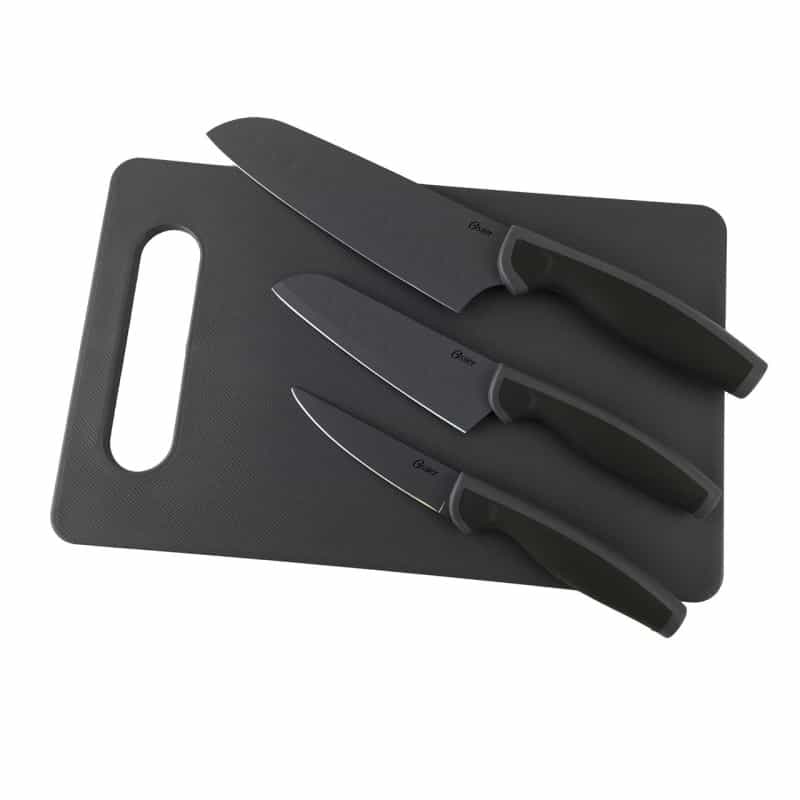 Oster Slice Craft 4 Piece Cutlery Knife Set With Cutting Board In Black