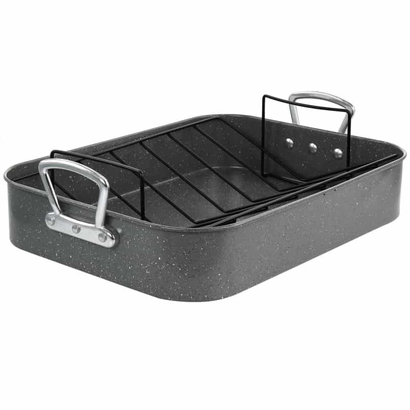 Gibson Greystone 2 Piece Carbon Steel 16.25In. Turkey Roaster Set In Speckled Grey