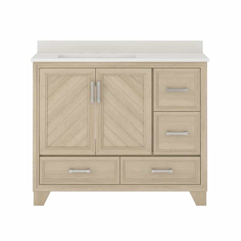 Ashlow Natural Oak Wood Freestanding Single Sink Bathroom Vanity With Engineered Stone Top - 42" - Natural Oak