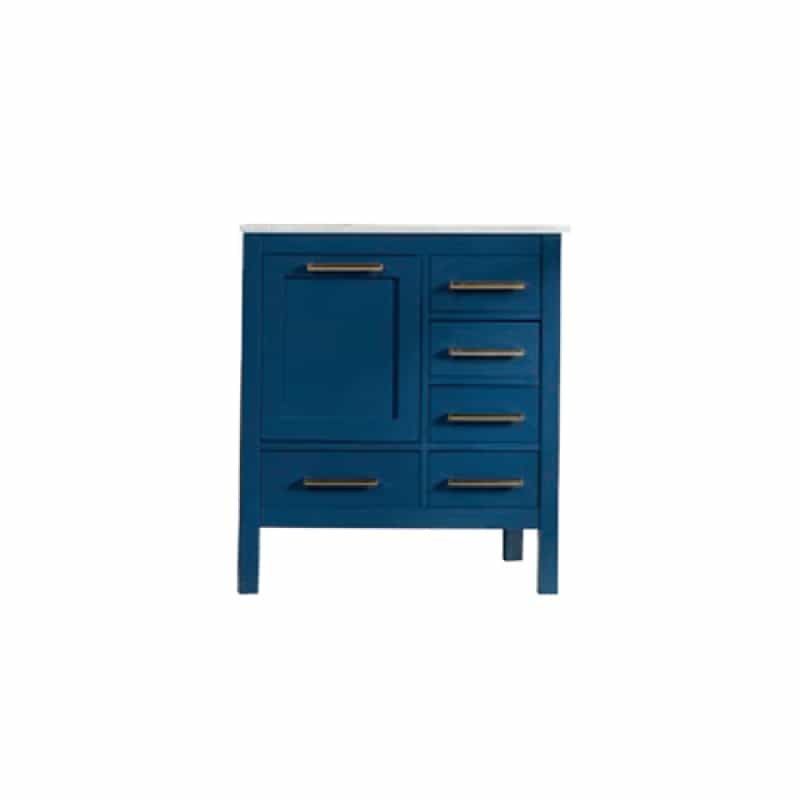 Ashley Navy Blue Wood Freestanding Single Sink Bathroom Vanity With Pure White Top & Gold Cabinet Pull - 30" (4 Faucet Hole Spacing) (Assembled) - Navy Blue