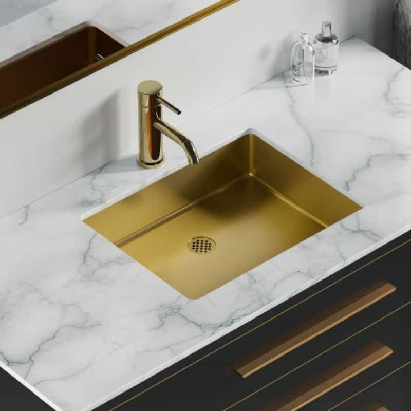 Gold Stainless Steel Undermount Bathroom Sink - 14 1/2" X 18 7/8" X 4 3/8" - Glossy