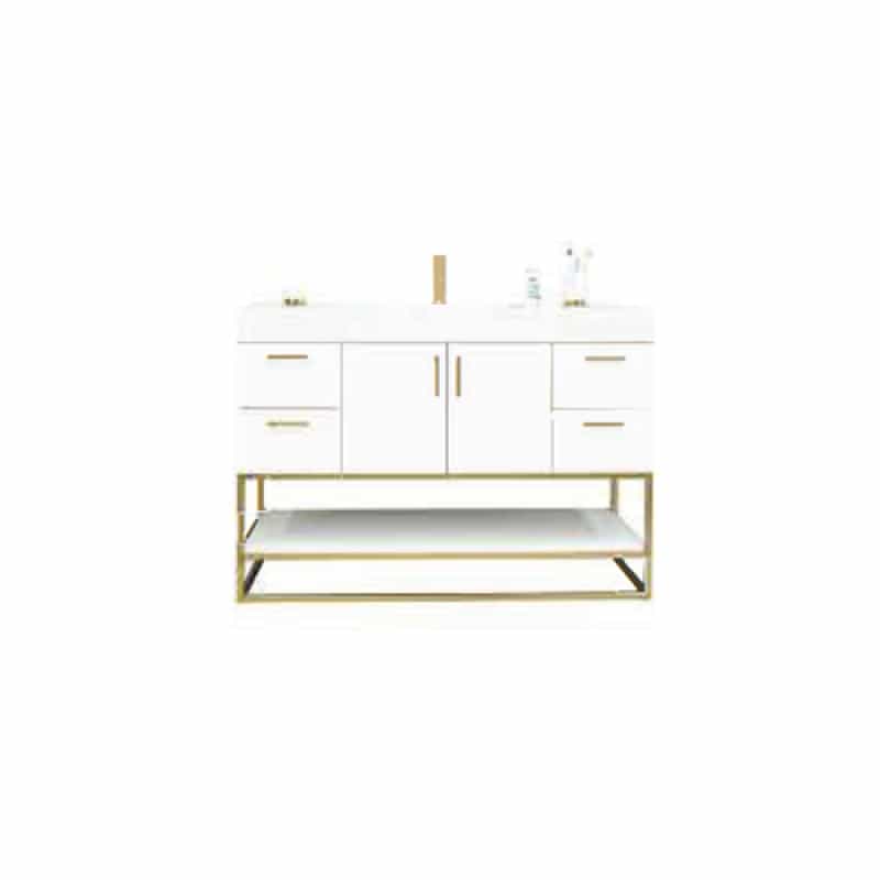 Solana White Wood Freestanding Single Sink Bathroom Vanity With Pure White Top & Black Cabinet Pull - 48" (8" Faucet Hole Spacing) (Assembled) - White