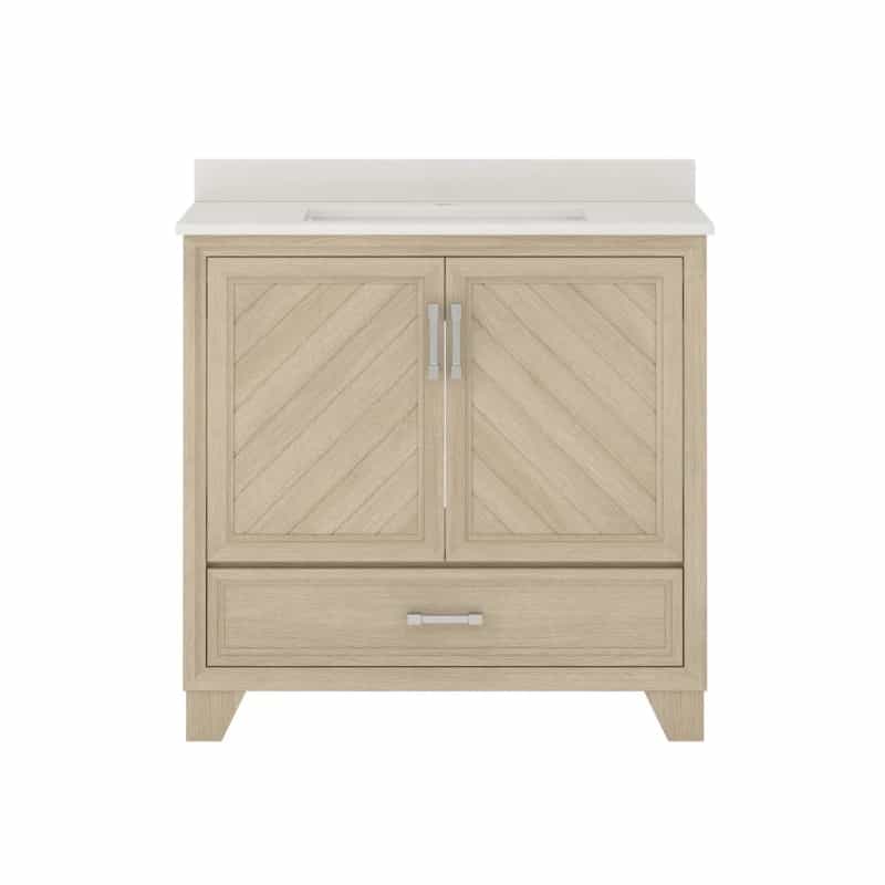 Ashlow Natural Oak Wood Freestanding Single Sink Bathroom Vanity With Engineered Stone Top - 36" - Natural Oak