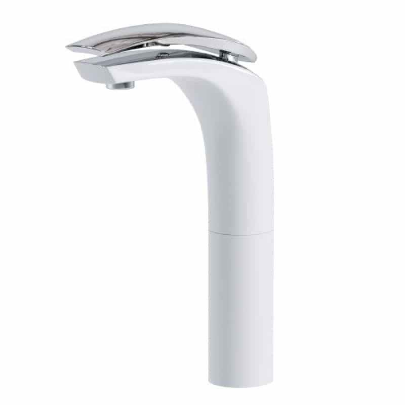 8001 018 20 Chrome / White Brass Vessel Bathroom Faucet - Single Handle / One Hole - Chrome / White