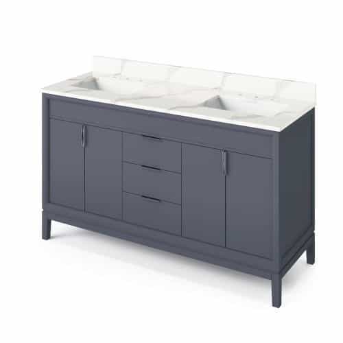 Jeffrey Alexander Blue Steel Theodora Double Vanity & Calacatta Quartz