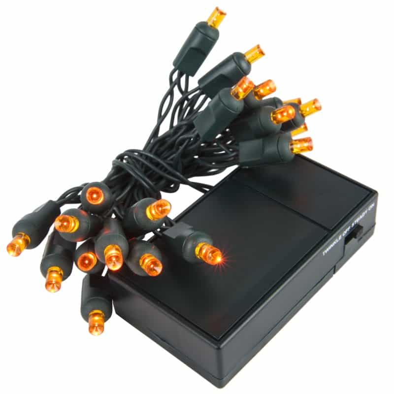 Amber Battery Operated 5Mm Led Lights, Green Wire