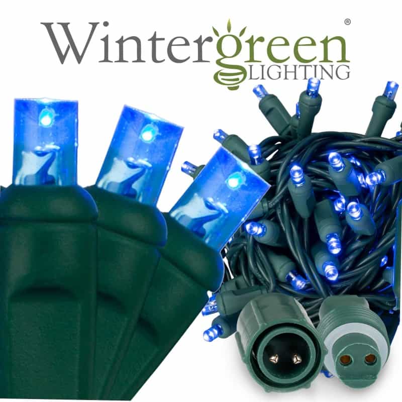 Weatherprotm Commercial 5Mm Wide Angle Blue Led Christmas Lights On Green Wire