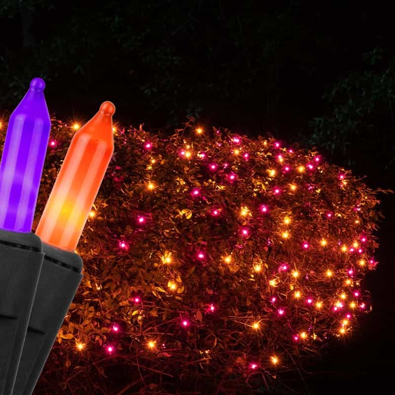 Purple, Orange Halloween Net Lights On Black Wire