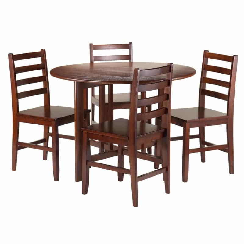 Alamo 5-Pc Round Drop Leaf Table with Ladder-back Chairs, Walnut