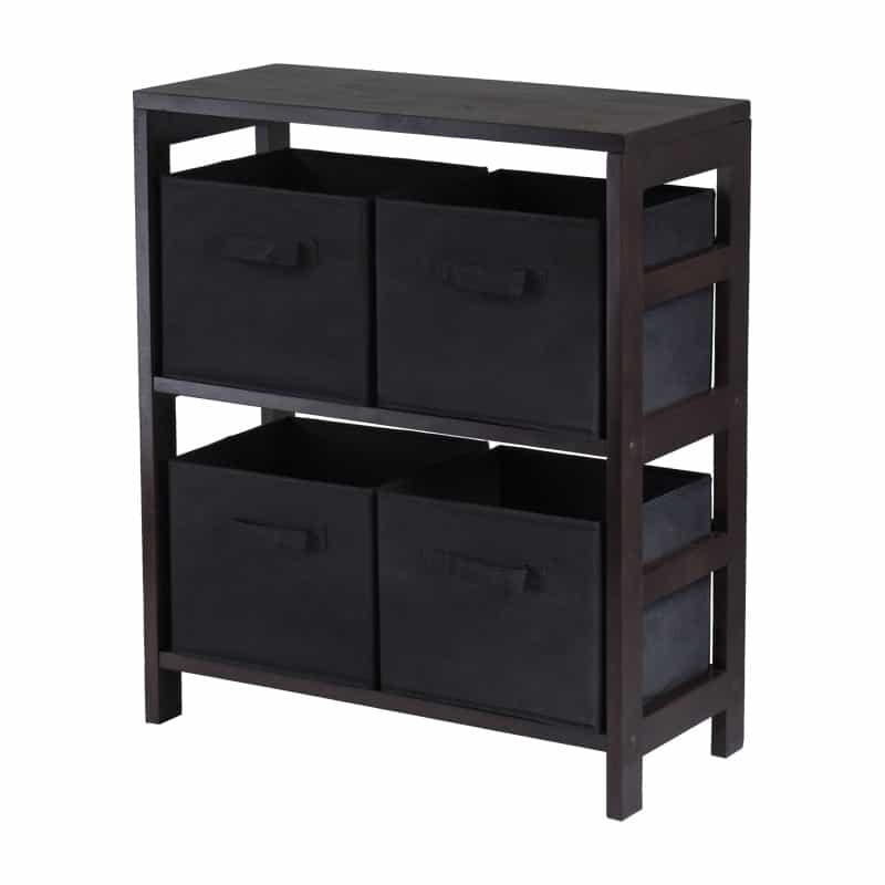 Leo 5-Pc Storage Shelf with 4 Foldable Fabric Baskets, Espresso and Black