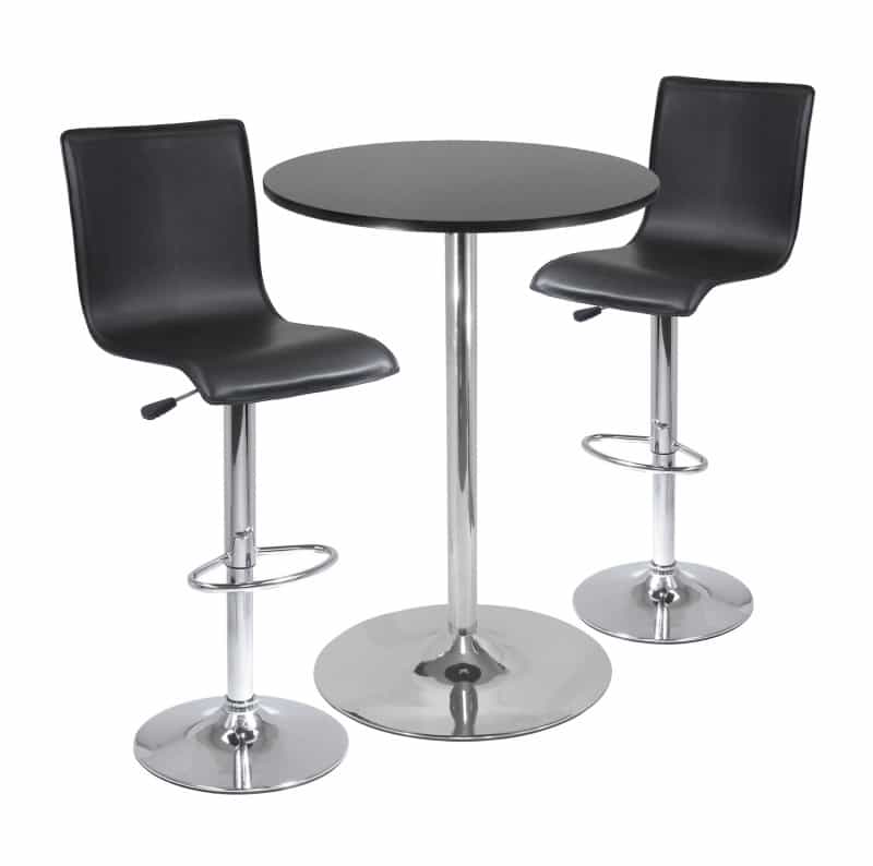 Spectrum Round Pub Table with 2 High-Back Adjustable Swivel Stools, 40" High, Black and Chrome