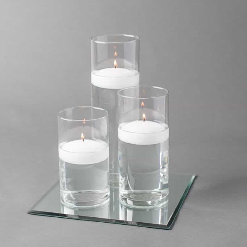 Eastland Square Mirror And Cylinder Vase Centerpiece With Richland 3" Floating Candles Set Of 84